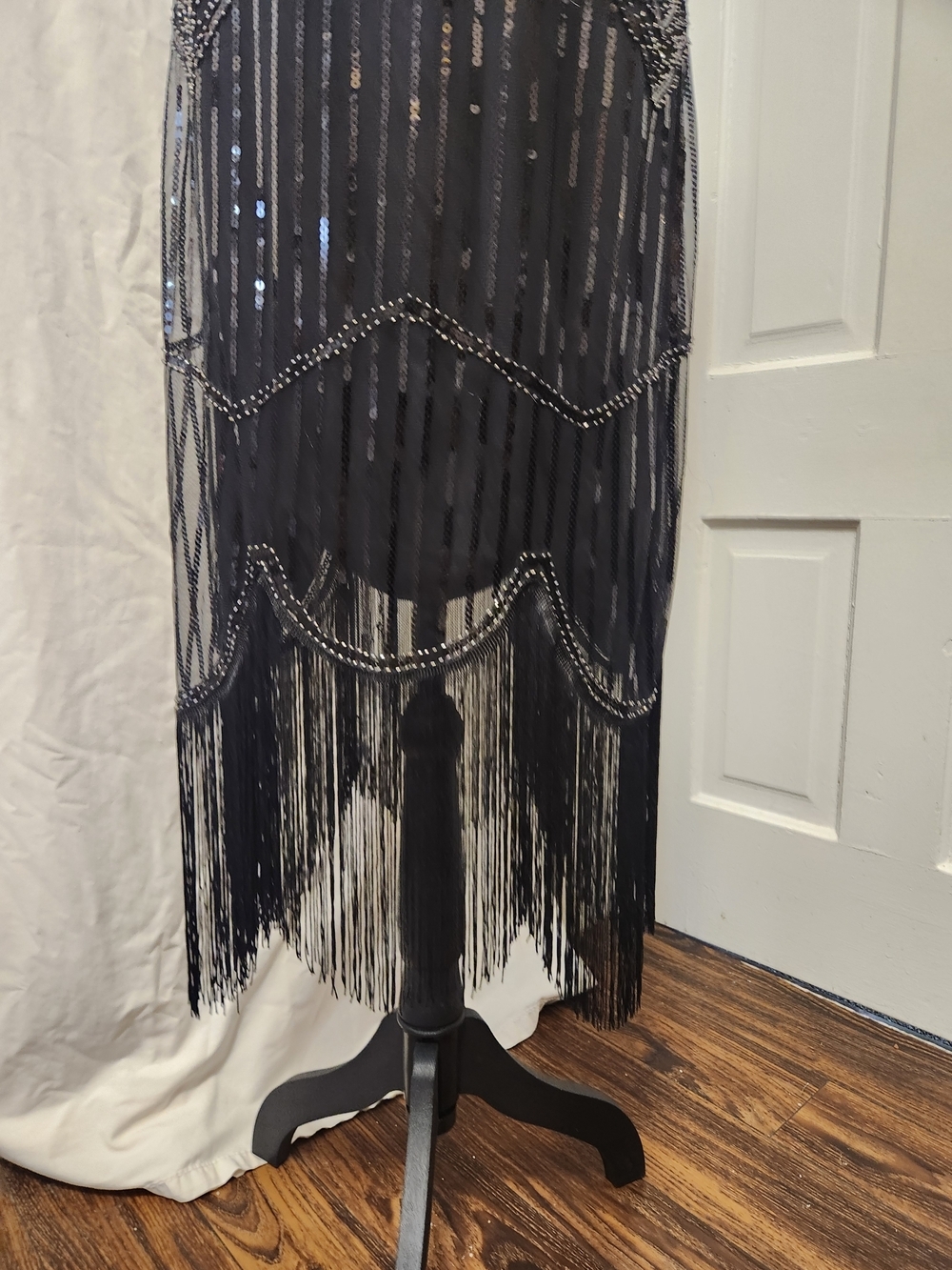Fundaisy NWT Black Sequin Beaded Embellished Flapper Evening Gown Dress SZ XL - Picture 3 of 16